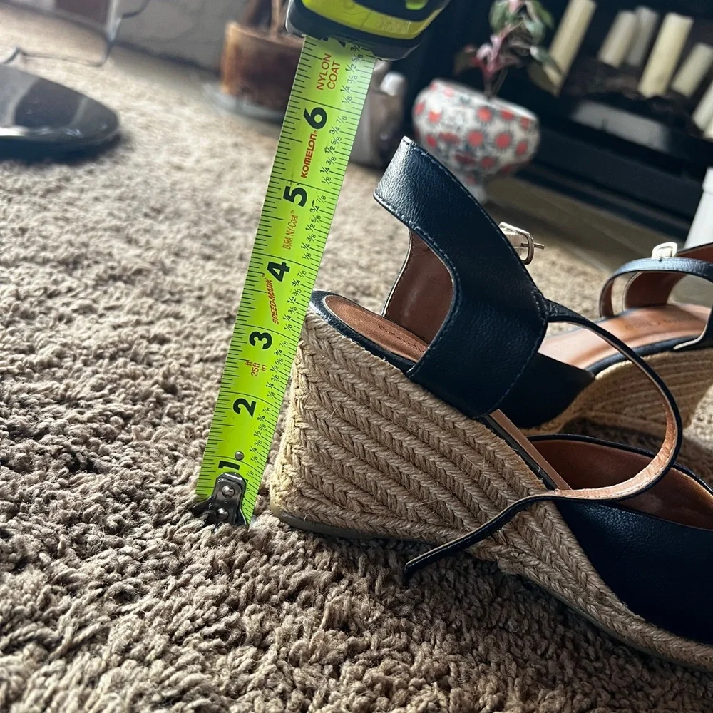 Bruno Magli Navy Leather Espadrille Wedge Sandals